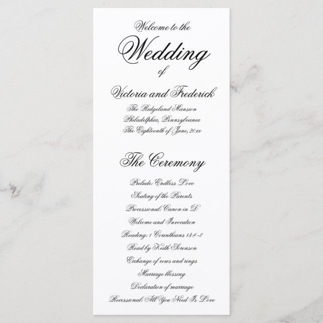 Programa Elegante Boda Formal en Blanco y Negro (Anverso)
