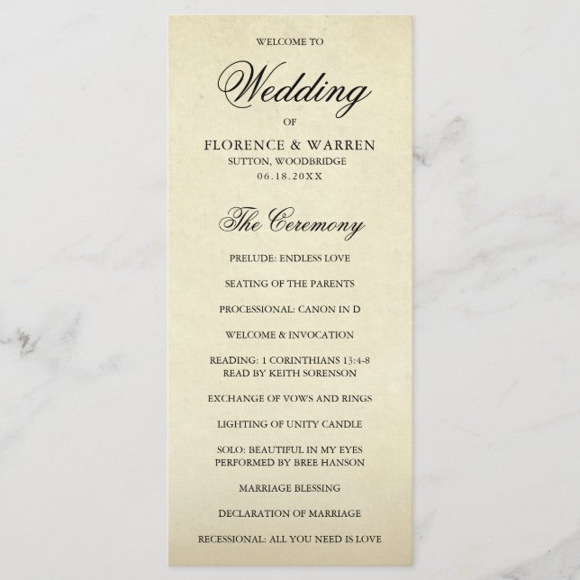 Programa Elegante Boda Formal Vintage (Anverso)