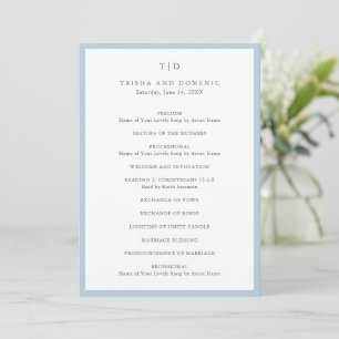 Programa Elegante Boda Moderna con Monograma en Azul Polvo