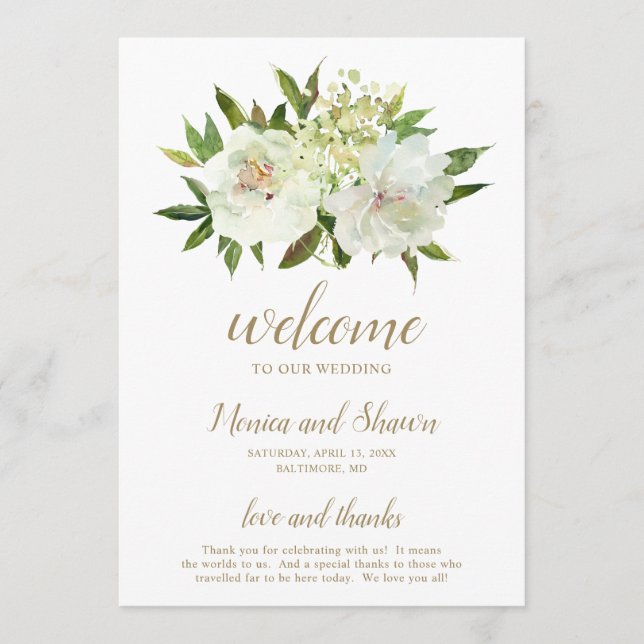 Programa Elegante Boda Moderna Floral Oro Blanco (Anverso)