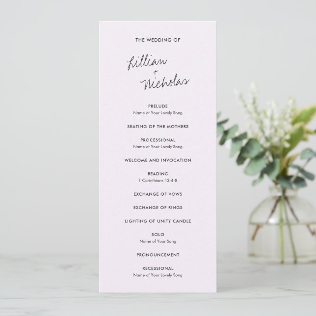 Programa Elegante Boda Moderna Lila (Anverso de pie)
