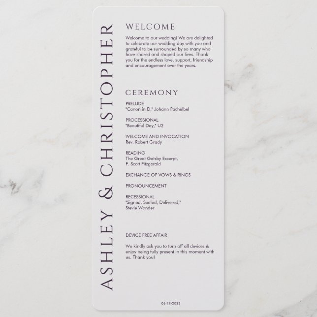 Programa Elegante Boda moderno oscuro morado (Anverso)