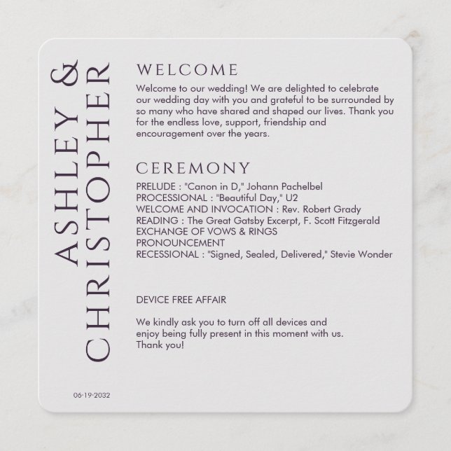 Programa Elegante Boda moderno oscuro morado (Anverso)