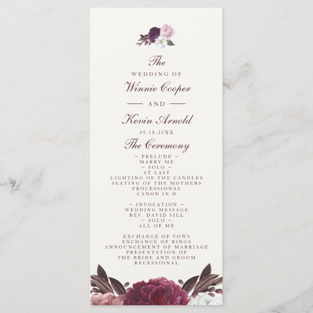 Programa Elegante Boda morado floral (Anverso)