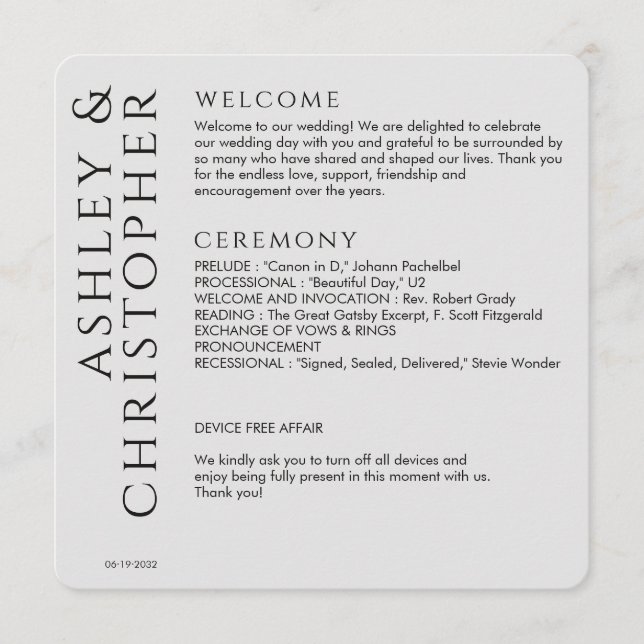 Programa Elegante Boda negro de humo moderno (Anverso)