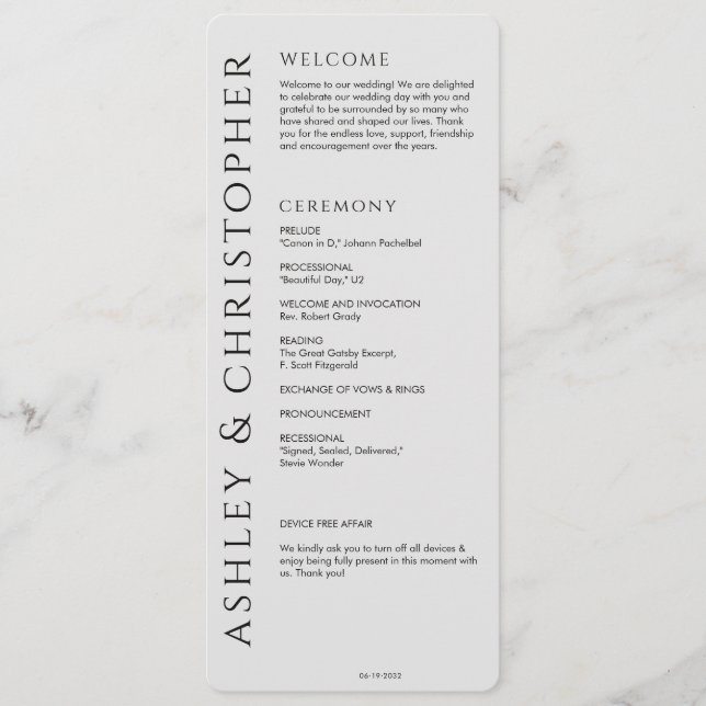 Programa Elegante Boda negro de humo moderno (Anverso)