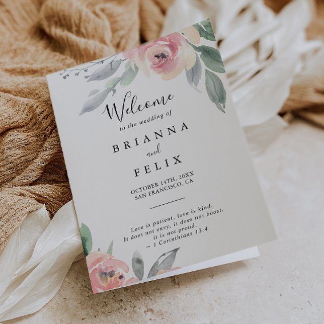 Programa Elegante Boda plegado con flores rosadas de Rubor (Subido por el creador)