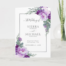 Programa Elegante Boda plegado floral morado y plateado