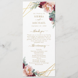 Programa Elegante Boda Rubor Burgundy Floral Gold