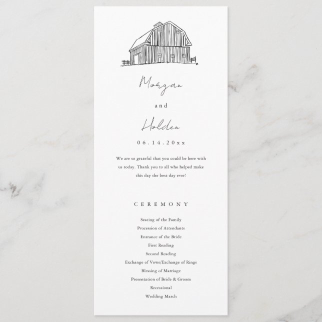 Programa Elegante Boda Rústico Negro y Blanco (Anverso)