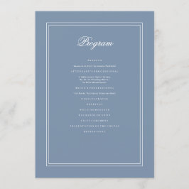 Programa Elegante Boda simple clásico y anticuado azul y bl