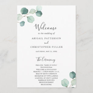 Programa Elegante Boda Simple de Salvia Verde Eucalipto