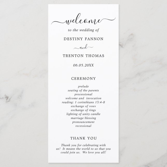 Programa Elegante Boda Simple en Blanco y Negro (Anverso)