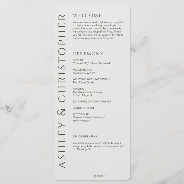 Programa Elegante Boda Verde Moss Moderno (Anverso)