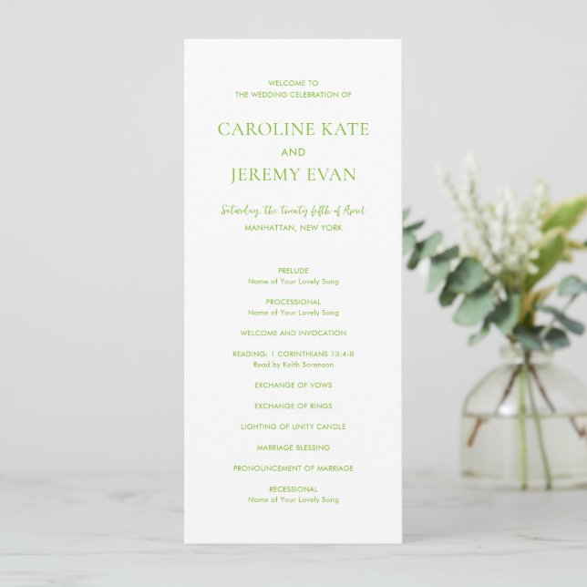 Programa Elegante Boda Verde Vibrante Limpio (Anverso de pie)
