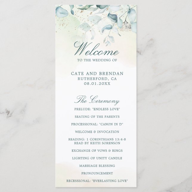 Programa Elegante Bodas de Acuarela con Eucalipto (Anverso)