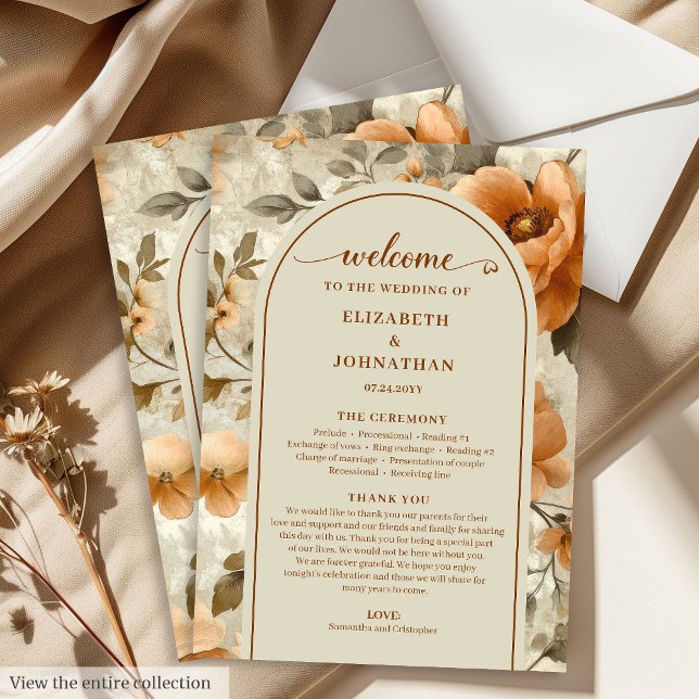 Programa Elegante Boho Naranja Quemada Marfil Día de Boda (Elegant Boho Burnt Orange Ivory Sage Program)