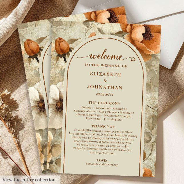 Programa Elegante Boho Terracota Marfil Floral Sabio Boda  (Elegant Boho Terracotta Ivory Sage Floral Wedding Program

)