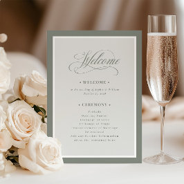 Programa Elegante borde verde sabio | Bienvenida Boda Luxe