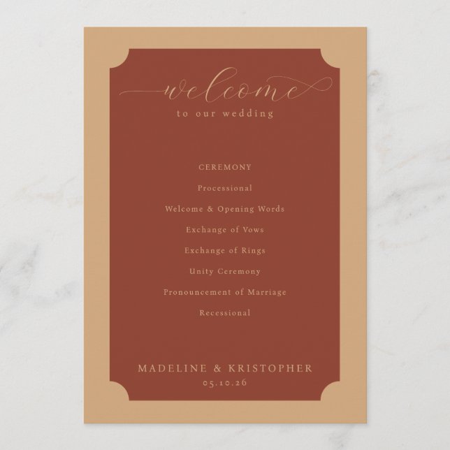 Programa Elegante calendario de ceremonia de boda de terrac (Anverso)