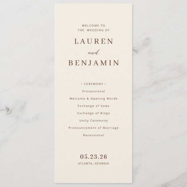 Programa Elegante Ceremonia de Boda Beige (Anverso)