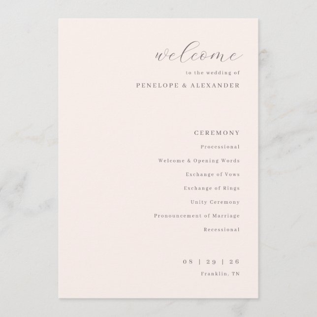 Programa Elegante Ceremonia de Boda Beige (Anverso)