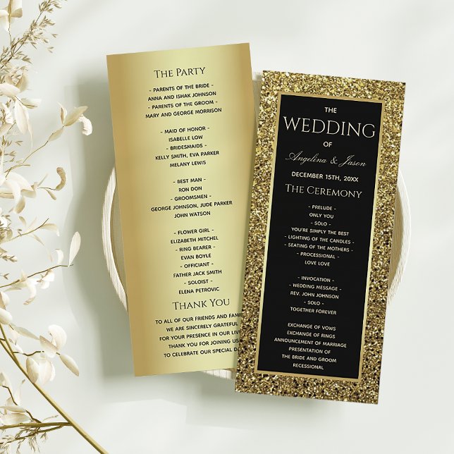 Programa Elegante ceremonia de boda con brillo negro y dora (Subido por el creador)