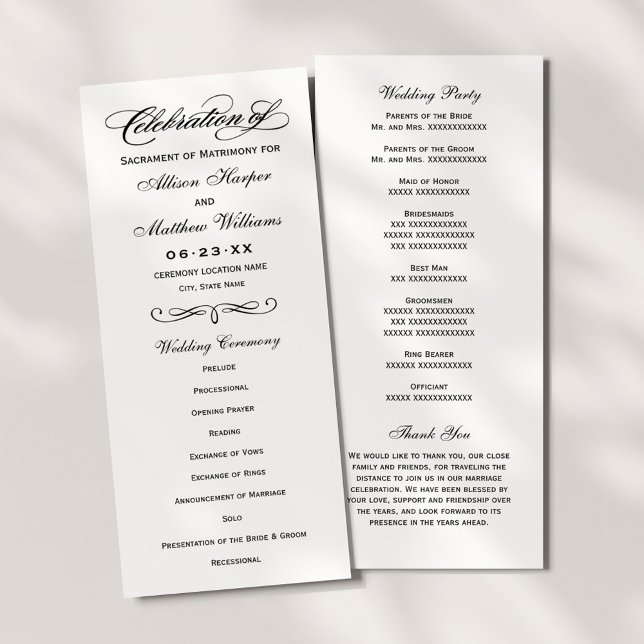 Programa Elegante Ceremonia de Boda con Caligrafía Negra (Subido por el creador)