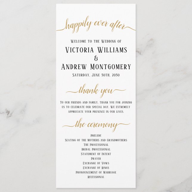 Programa Elegante ceremonia de boda con guión de oro negro  (Anverso)