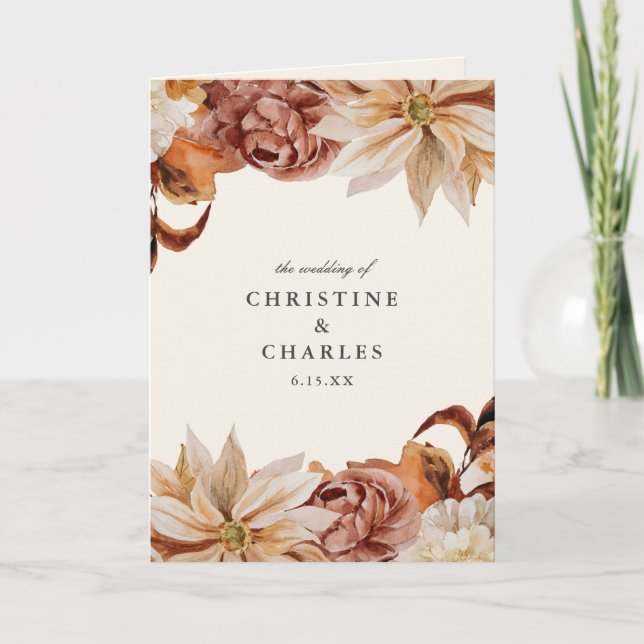 Programa Elegante ceremonia de Boda de acuarela floral otoñ (Anverso)