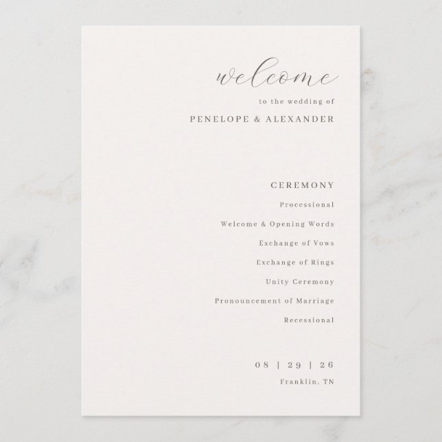 Programa Elegante Ceremonia de Boda de Crema (Anverso)