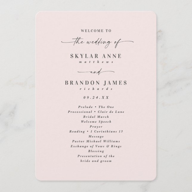 Programa Elegante Ceremonia de Boda de Porcelana Rosa Sólid (Anverso)