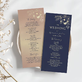 Programa Elegante ceremonia de boda en rosa oro y azul mari