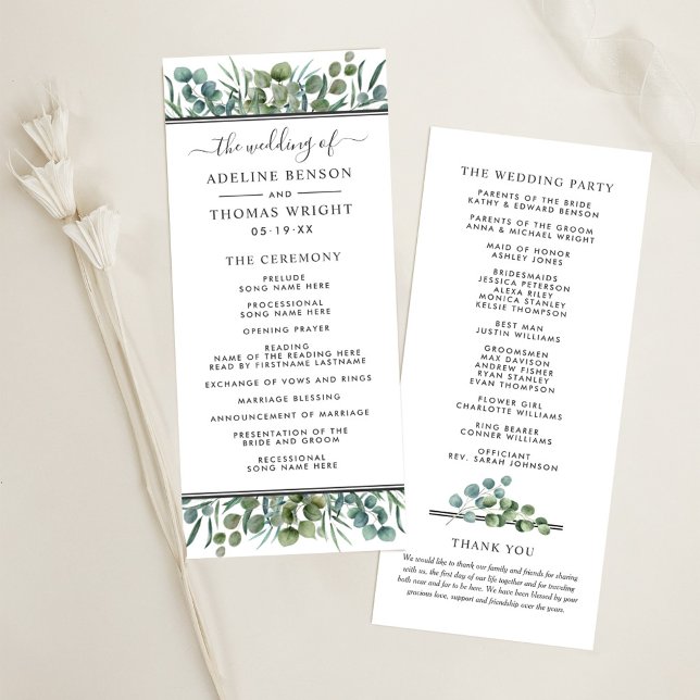 Programa Elegante ceremonia de Boda Eucalyptus Greenery (Subido por el creador)