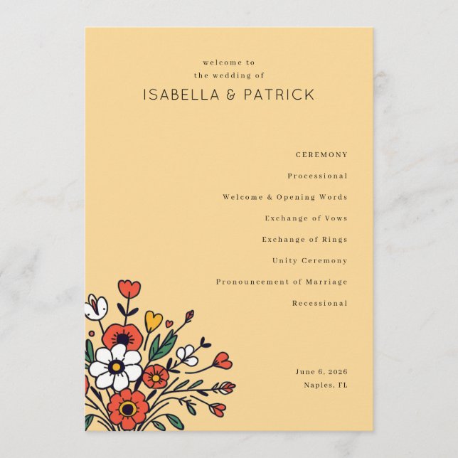 Programa Elegante Ceremonia de Boda Floral Beige (Anverso)