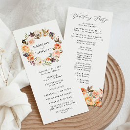 Programa Elegante Ceremonia de Boda Floral Rústica de Otoño