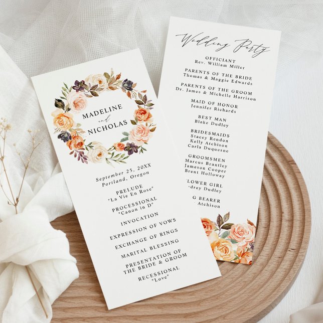 Programa Elegante Ceremonia de Boda Floral Rústica de Otoño (Subido por el creador)