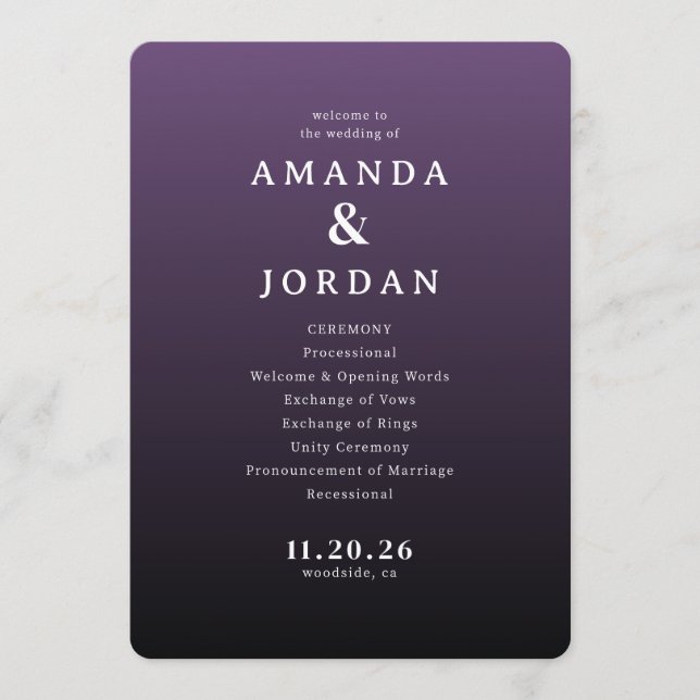 Programa Elegante Ceremonia de Boda Morada (Anverso)