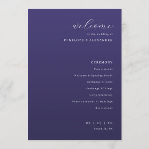 Programa Elegante Ceremonia de Boda Tipográfica Púrpura