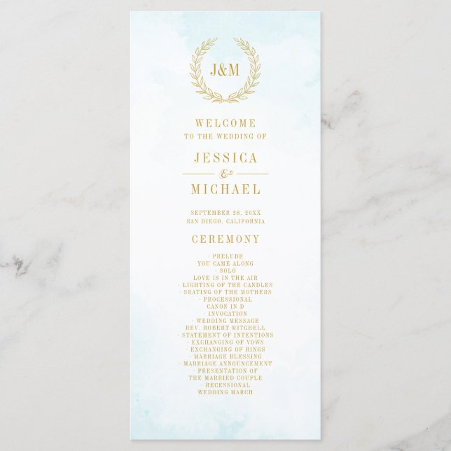 Programa Elegante clásico Minimalista Monograma Turquesa (Anverso)