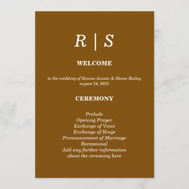 Programa Elegante Classic Brow Monogram Wedding Card (Anverso)
