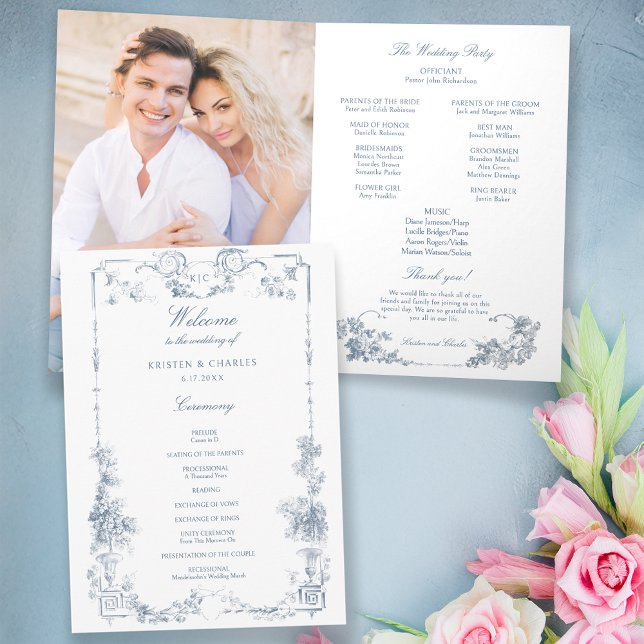 Programa Elegante Classic Dusty Blue Floral Francesa (Subido por el creador)