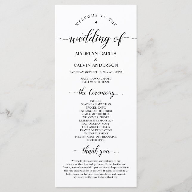 Programa Elegante Classy, escritura negra, ceremonia Boda (Anverso)