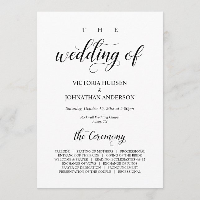 Programa Elegante Classy, escritura negra, ceremonia Boda (Anverso)