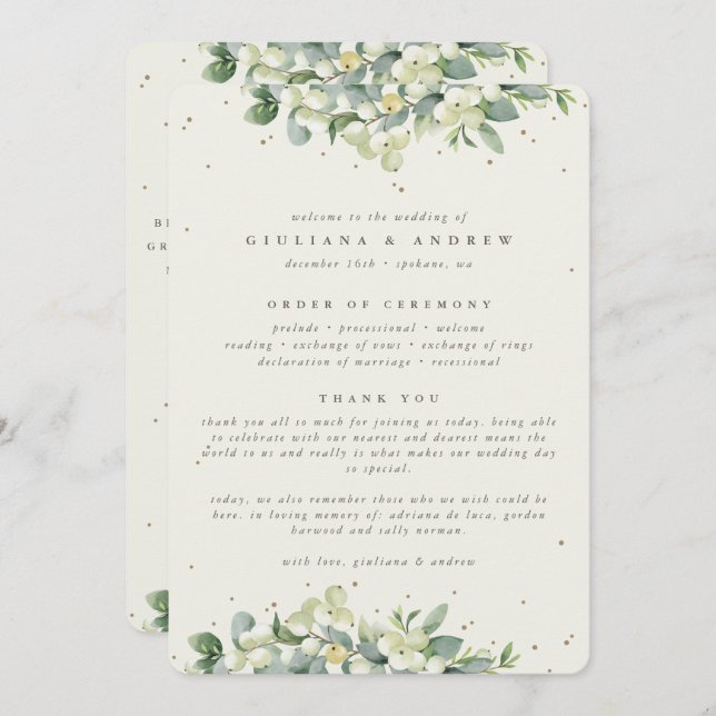 Programa Elegante Cream Snowberry+Eucalyptus Boda de Invier (Anverso / Reverso)