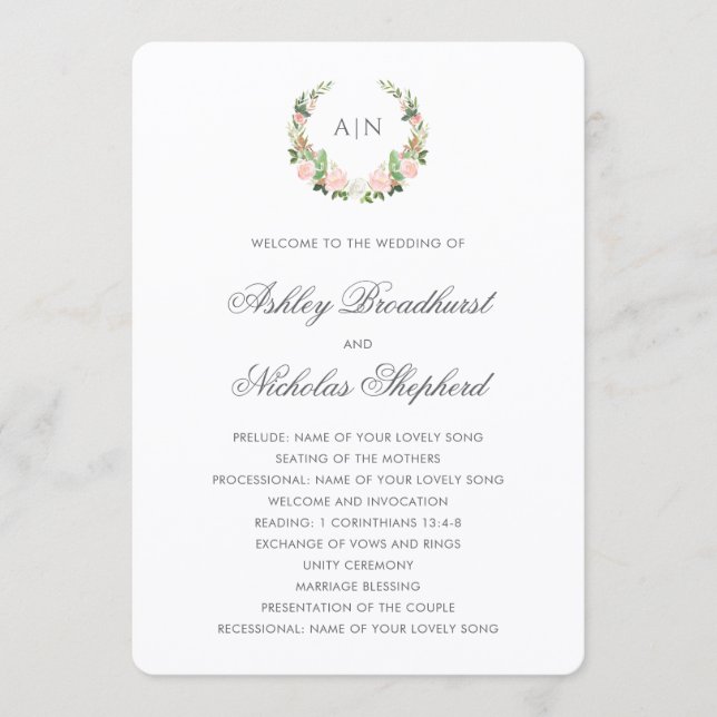 Programa Elegante Cresta Floral de Acuarela para Boda (Anverso)