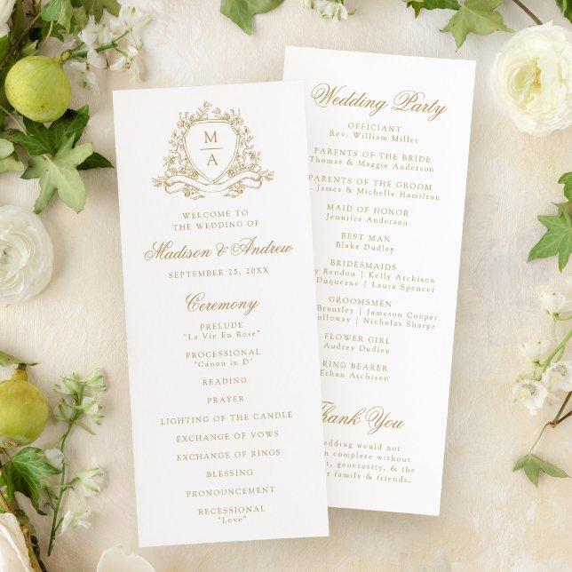 Programa Elegante Cresta Floral de Oro Monograma Boda (Subido por el creador)