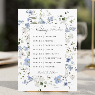 Programa Elegante Cronología de Boda Floral Azul Blanco Ver