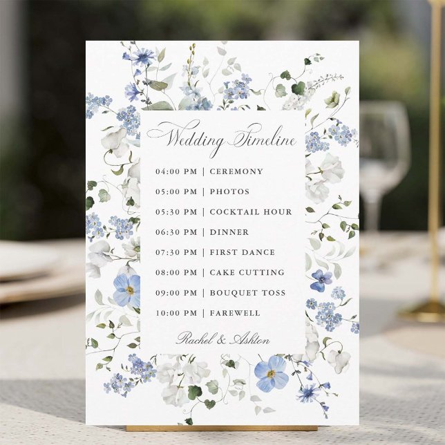 Programa Elegante Cronología de Boda Floral Azul Blanco Ver (Subido por el creador)