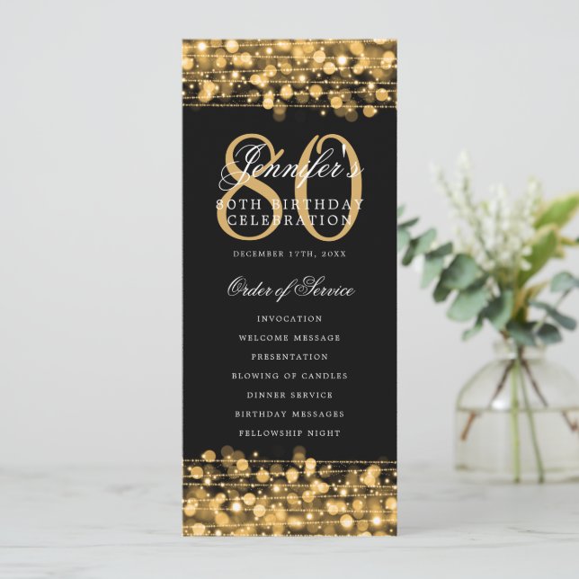 Programa elegante de 80 cumpleaños en dorado con A (Anverso de pie)
